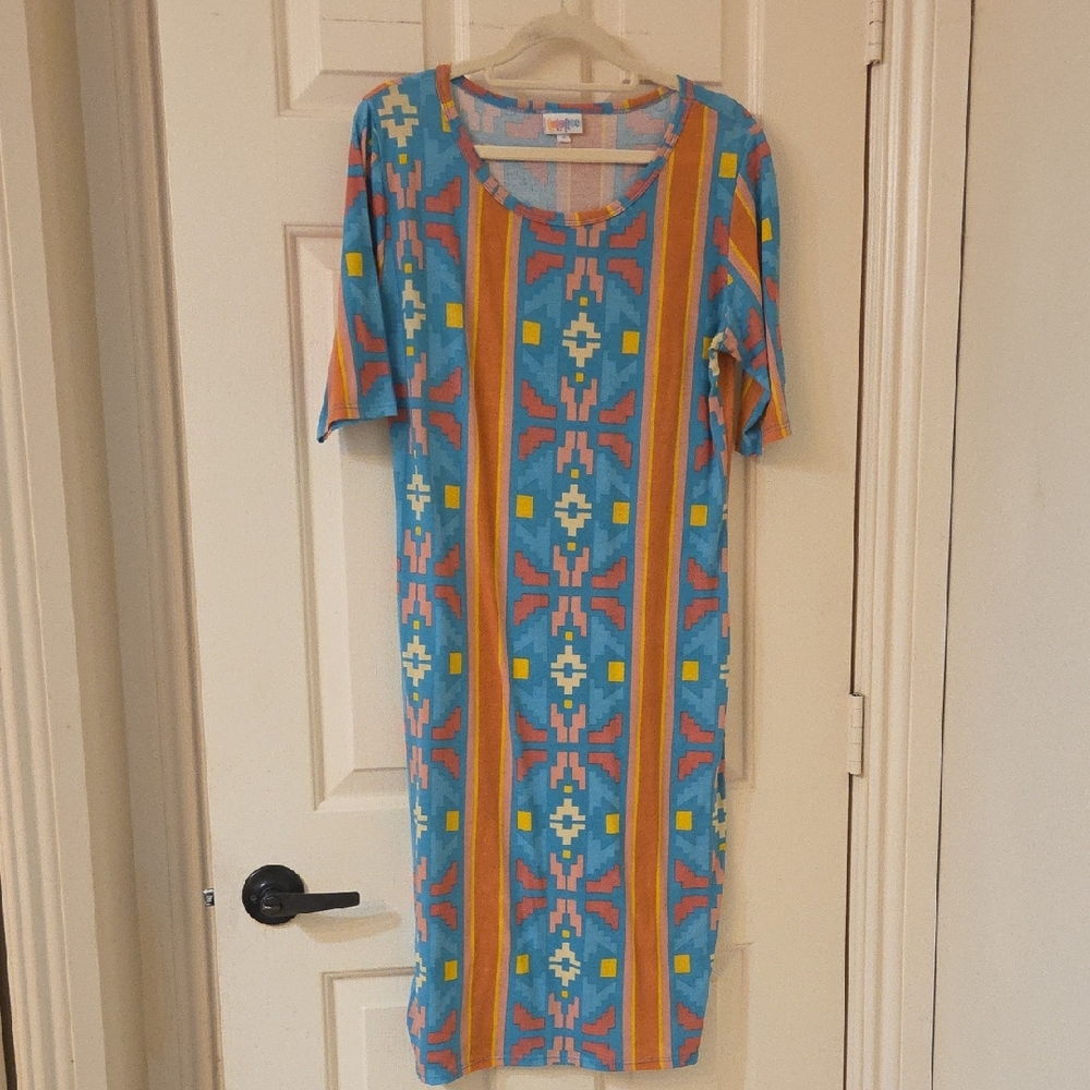 LuLaRoe Blue and Orange Midi Dress